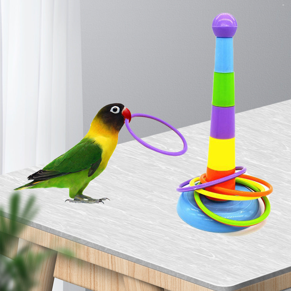 Interactive Parrot Toy - Adjustable Height Perch & Ring Set