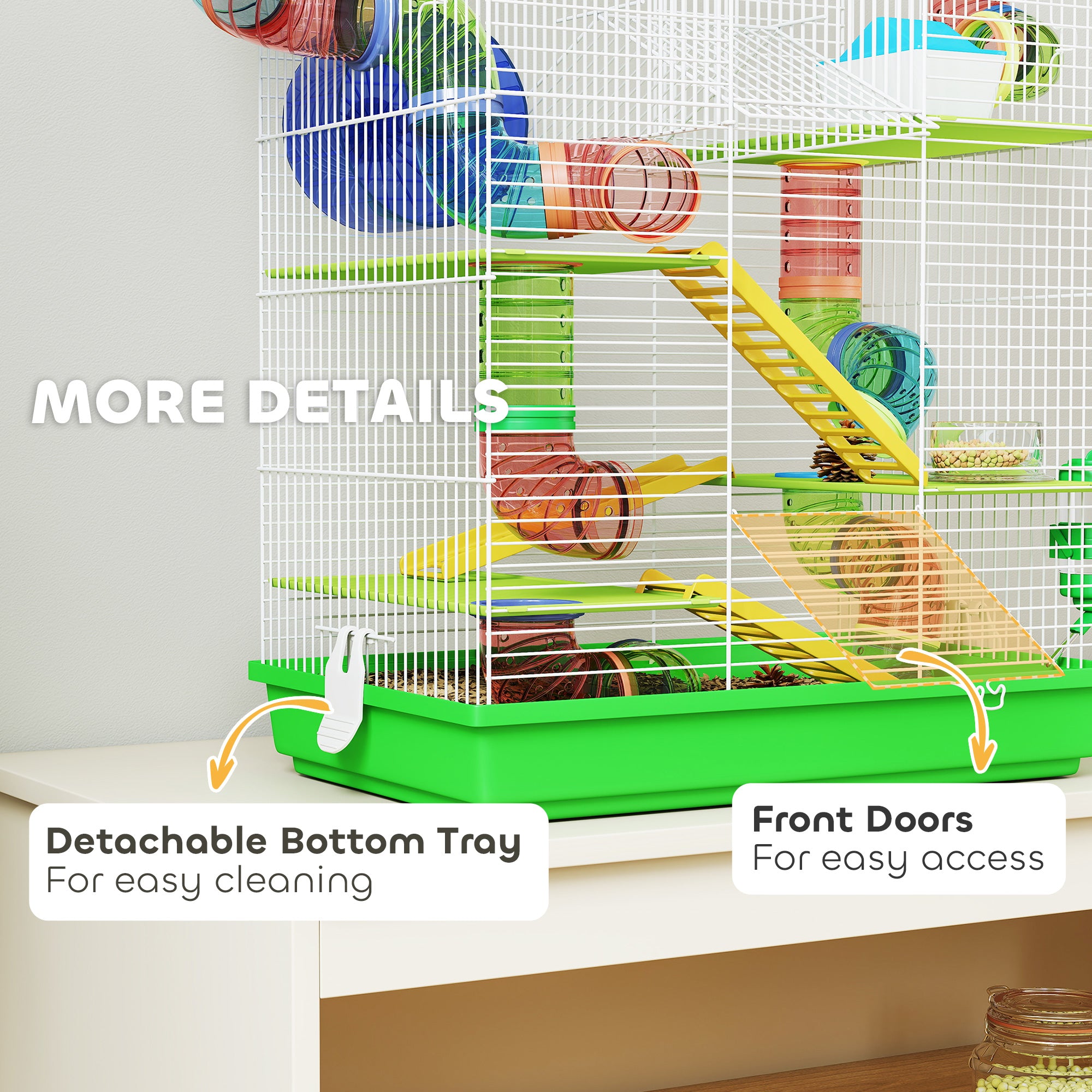 18.5" 5 Tier Hamster Cage with Tubes and Tunnels, Small Animal Cage, Rat Gerbil Cage with Water Bottle, Food Dish, Exercise Wheel, Green