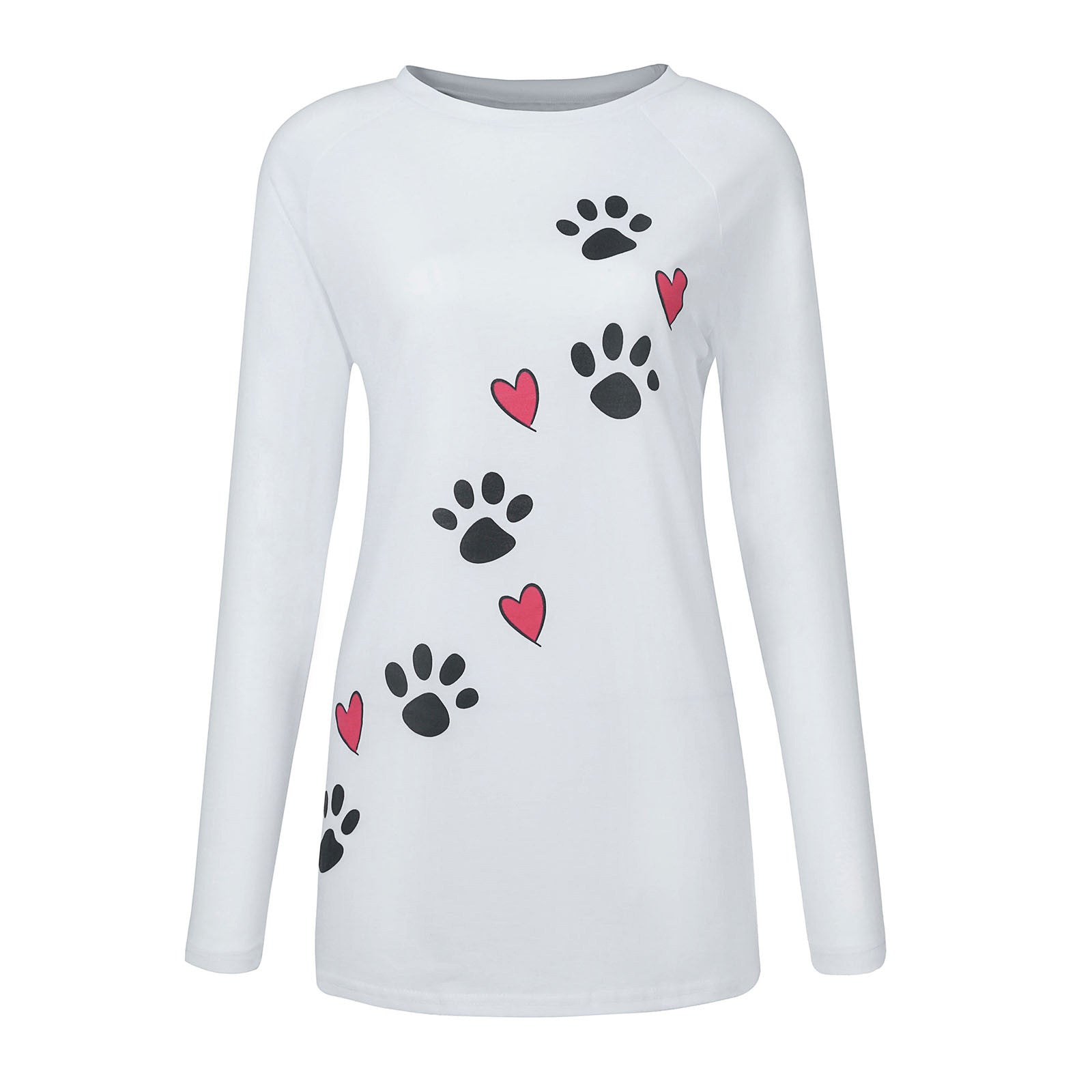Round neck dog paw print loose top T-shirt