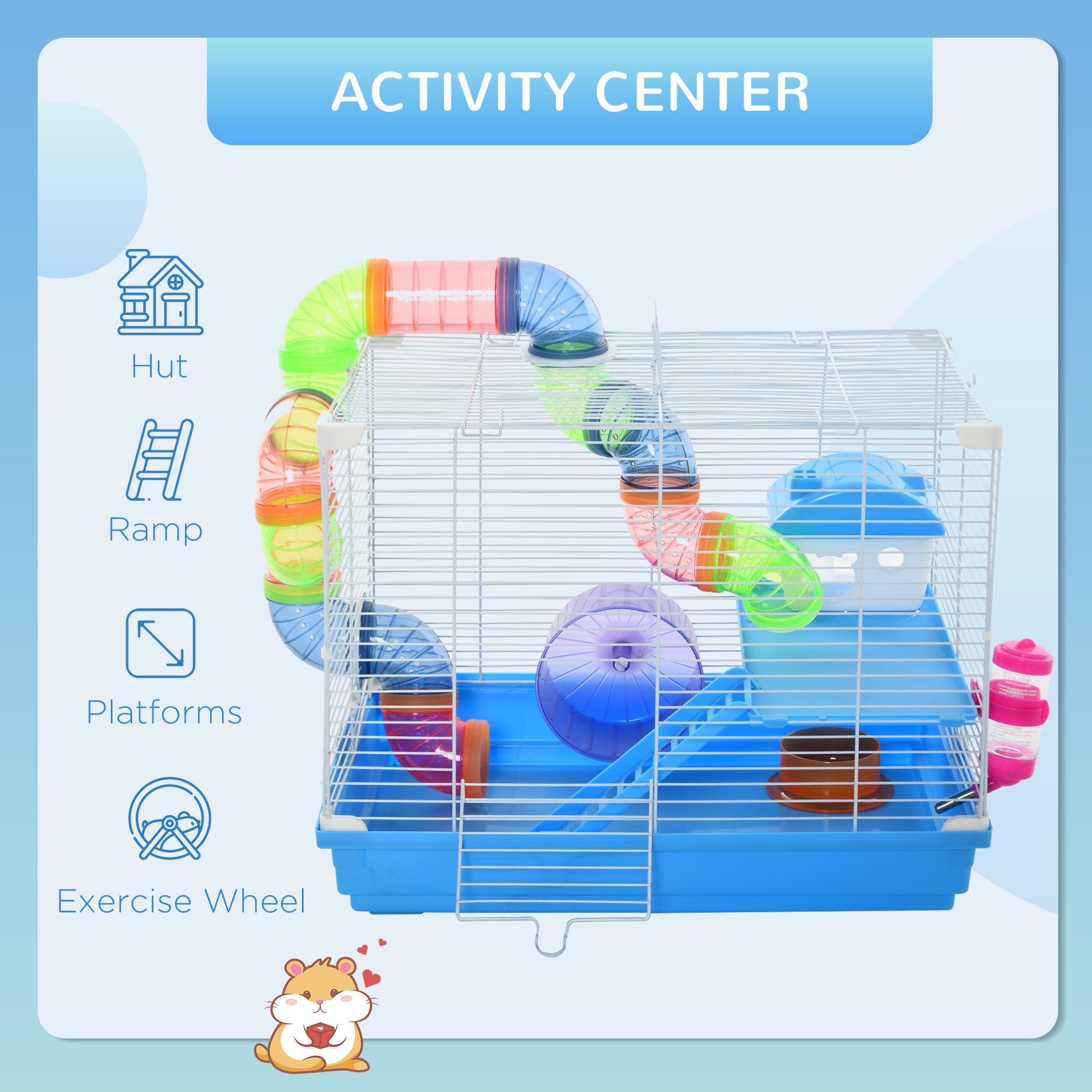 2-Level Hamster Cage Rodent Gerbil House Mouse Mice Rat Habitat Wire with Exercise Wheel