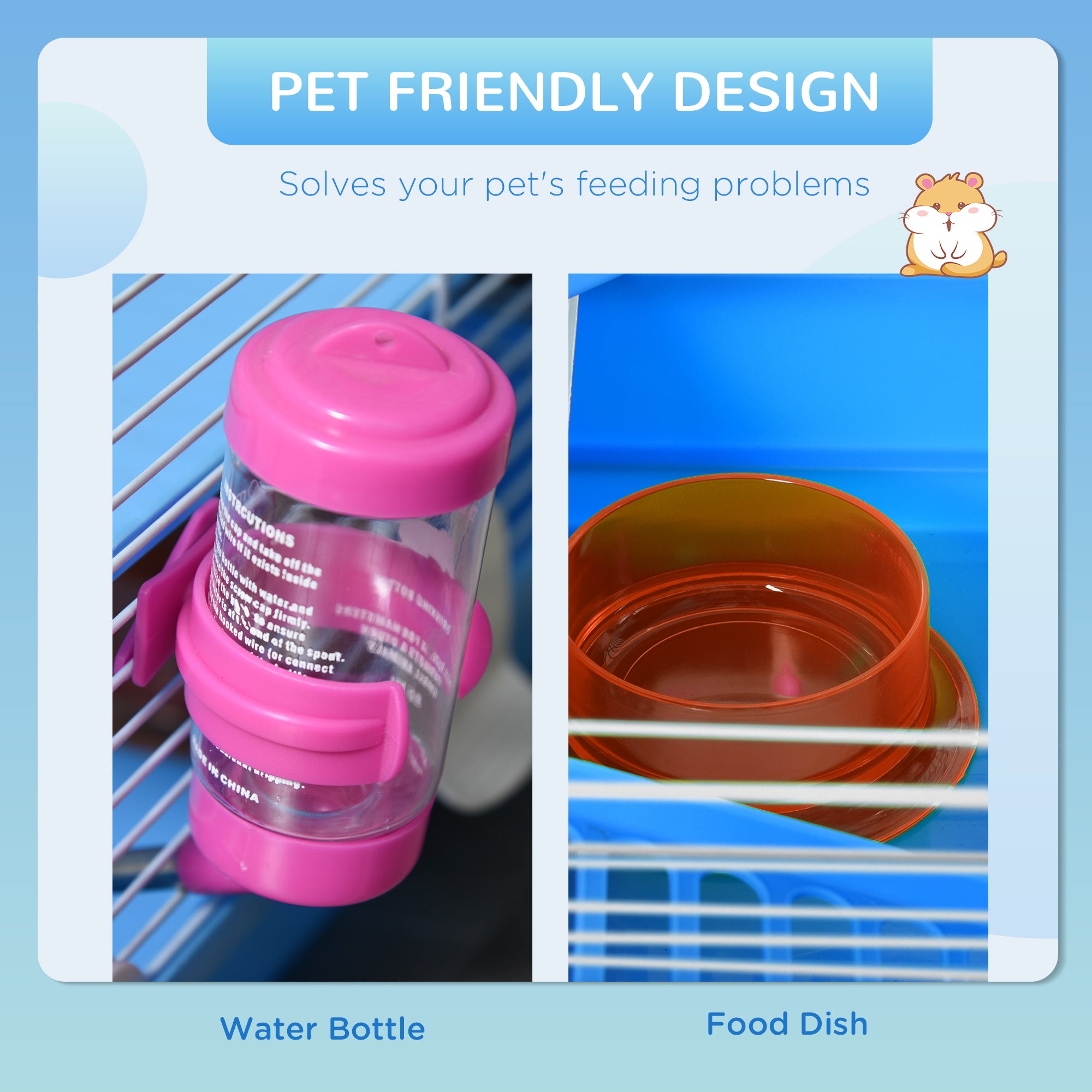 2-Level Hamster Cage Rodent Gerbil House Mouse Mice Rat Habitat Wire with Exercise Wheel